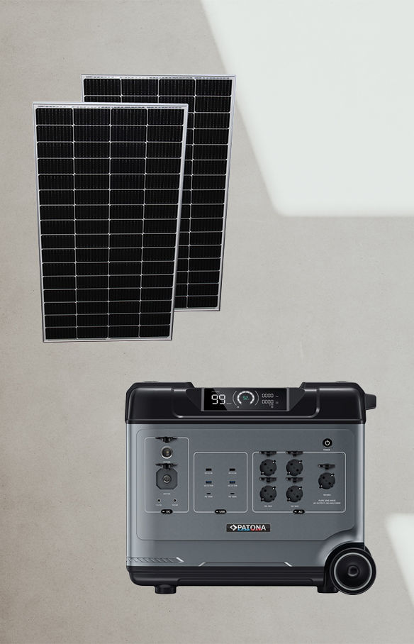 Patona Powerstation mit zwei Solarmodulen