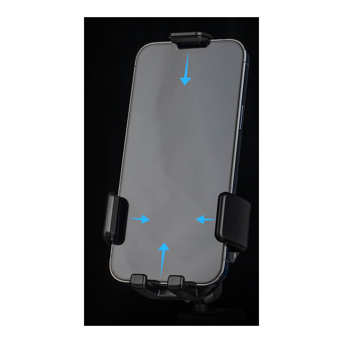 PGYTECH Smartphone Adhesive Mount - Funktionsweise: Smartphone in Halterung mit Pfeilen zur Fixierung