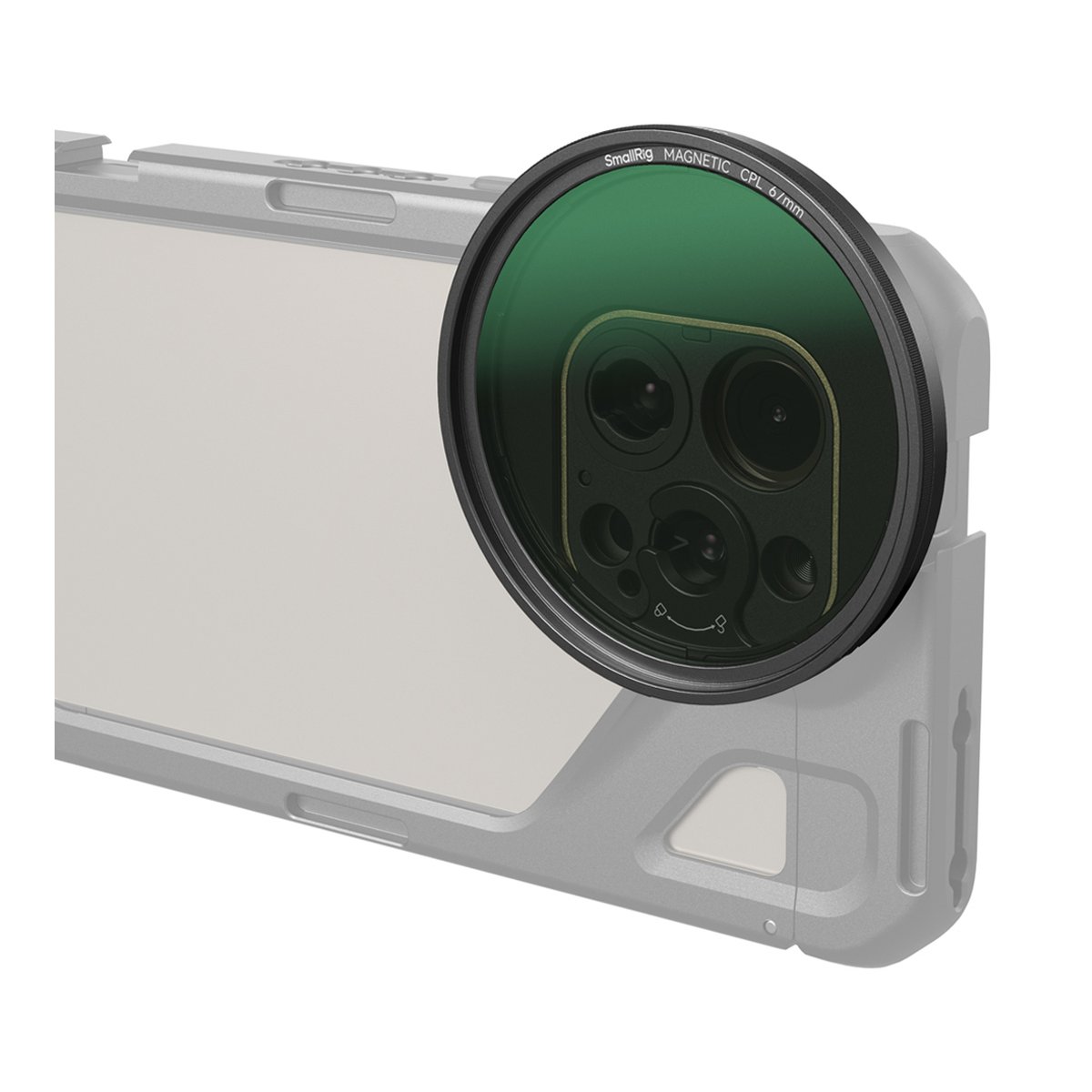 SmallRig 4727 Attachable CPL Filter mit M-Mount Filter Adapter 67 mm - Anwendungsbeispiel: SmallRig magnetischer CPL-Filter an Kamerakäfig für Smartphone.
