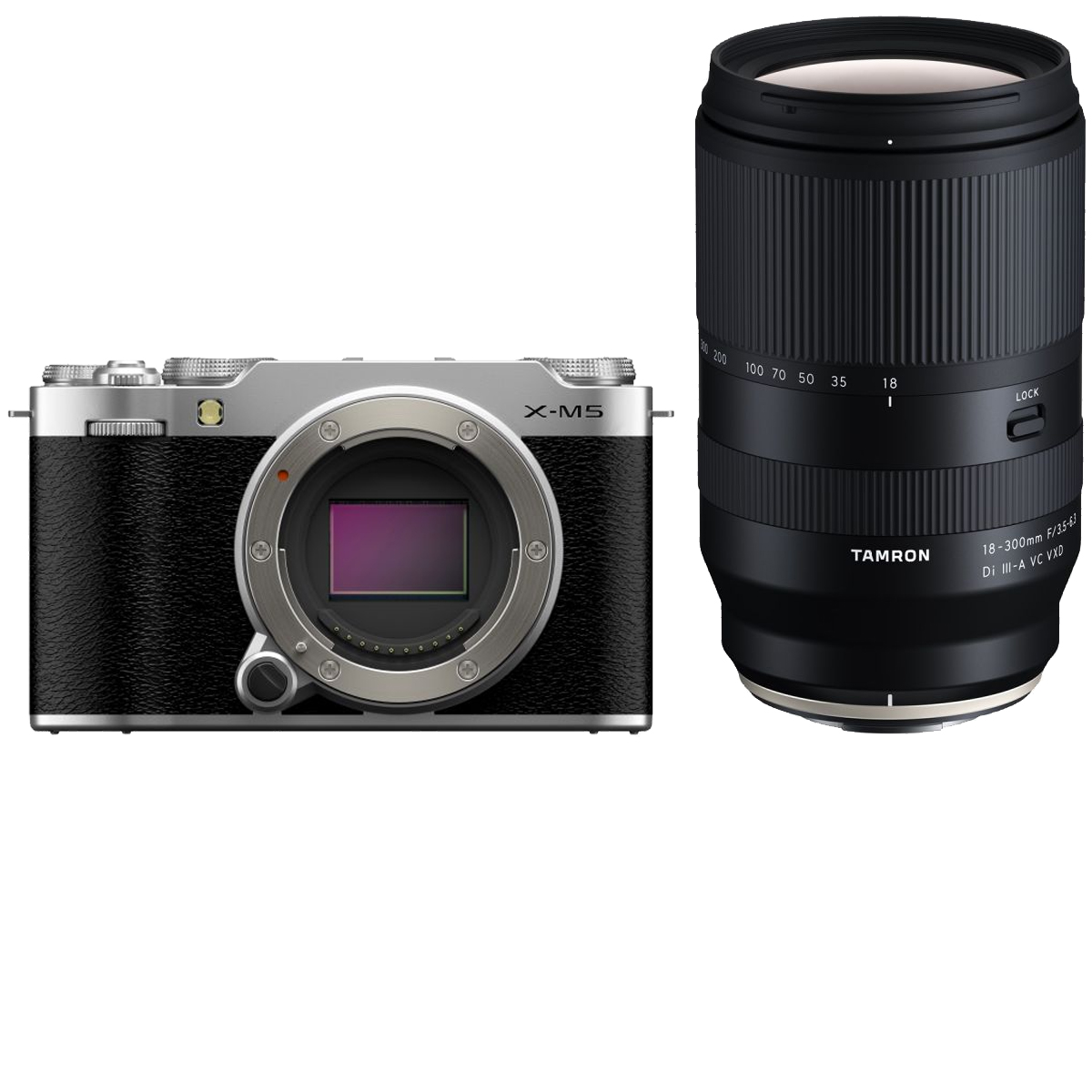 Fujifilm X-M5 Silber + Tamron 18-300 mm 1:3,5-6,3 Di III A VC VXD für Fujifilm XF