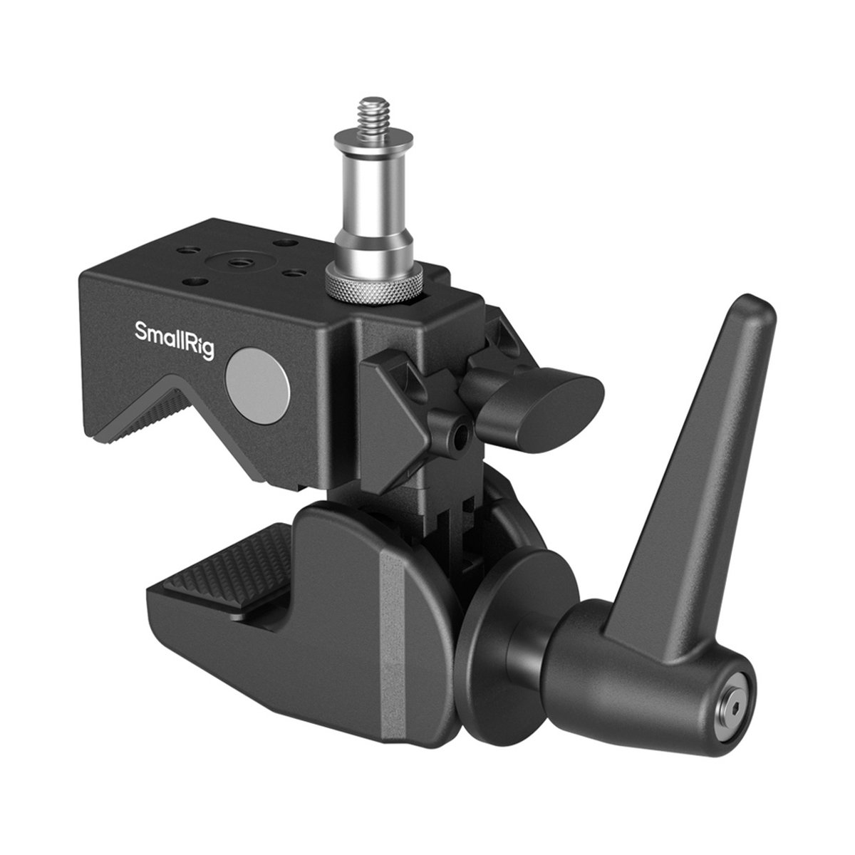 SmallRig 4861 Super Clamp Support Kit Unterstützungskit - Schrägansicht der schwarzen SmallRig Klemmhalterung mit silbernem Montagebolzen SmallRig 4861 Super Clamp Support Kit Unterstützungskit - Schrägansicht der schwarzen SmallRig Klemmhalterung mit silbernem Montagebolzen