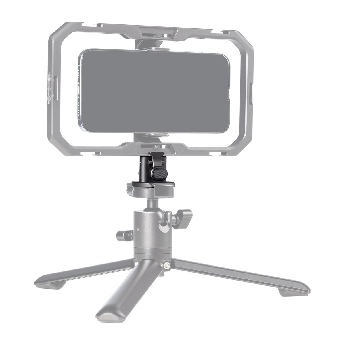 SmallRig 4609 H11 Quick Release Adapter (Arca) - Anwendungsbeispiel: Smartphone-Käfig mit eingesetztem Smartphone auf Mini-Stativ