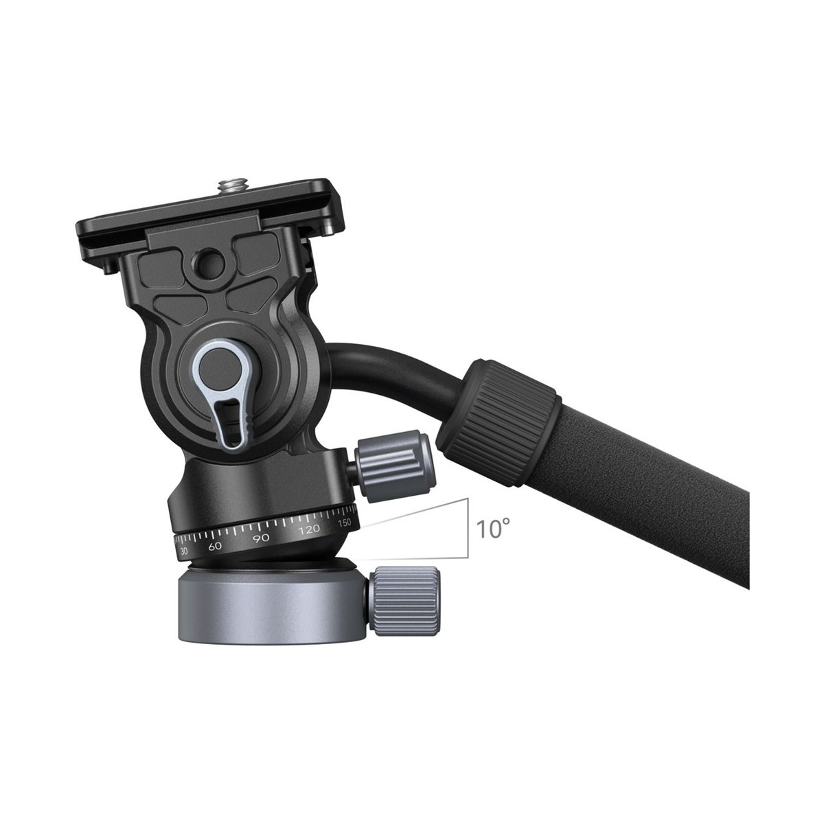 SmallRig 4170B Videokopf mit Nivelliersockel CH20 - Detailansicht Stativkopf mit 10° Neigungswinkel und Panoramskala.