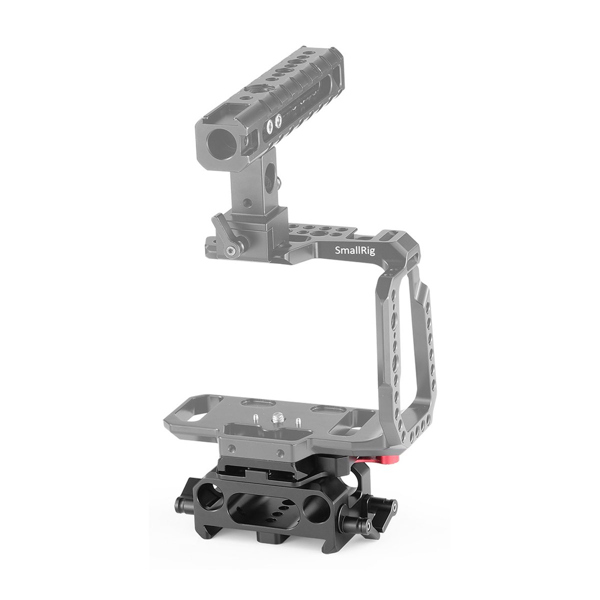 SmallRig Grundplatte 2266B f. BMPCC4K/6K (Manfrotto 501PL kompatibel) - Gesamtansicht des SmallRig Kamera-Rigs mit Top-Handle und Rod-Support