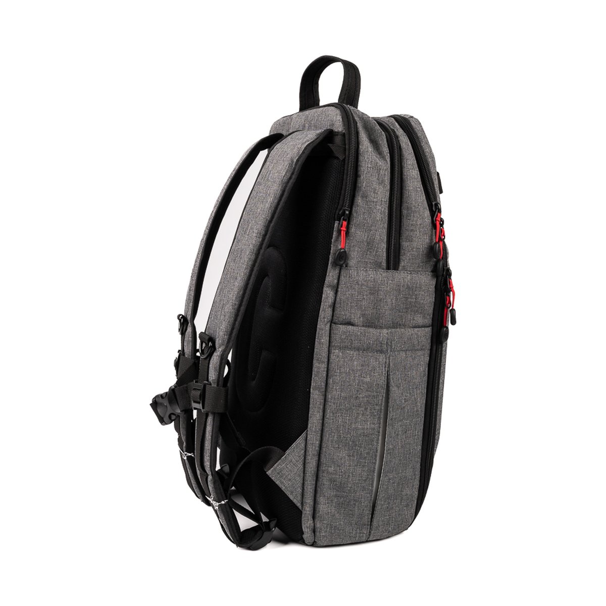Caruba Skyline 100 Drohnenpack Grau - Seitenansicht grauer Rucksack mit gepolsterter Rückseite