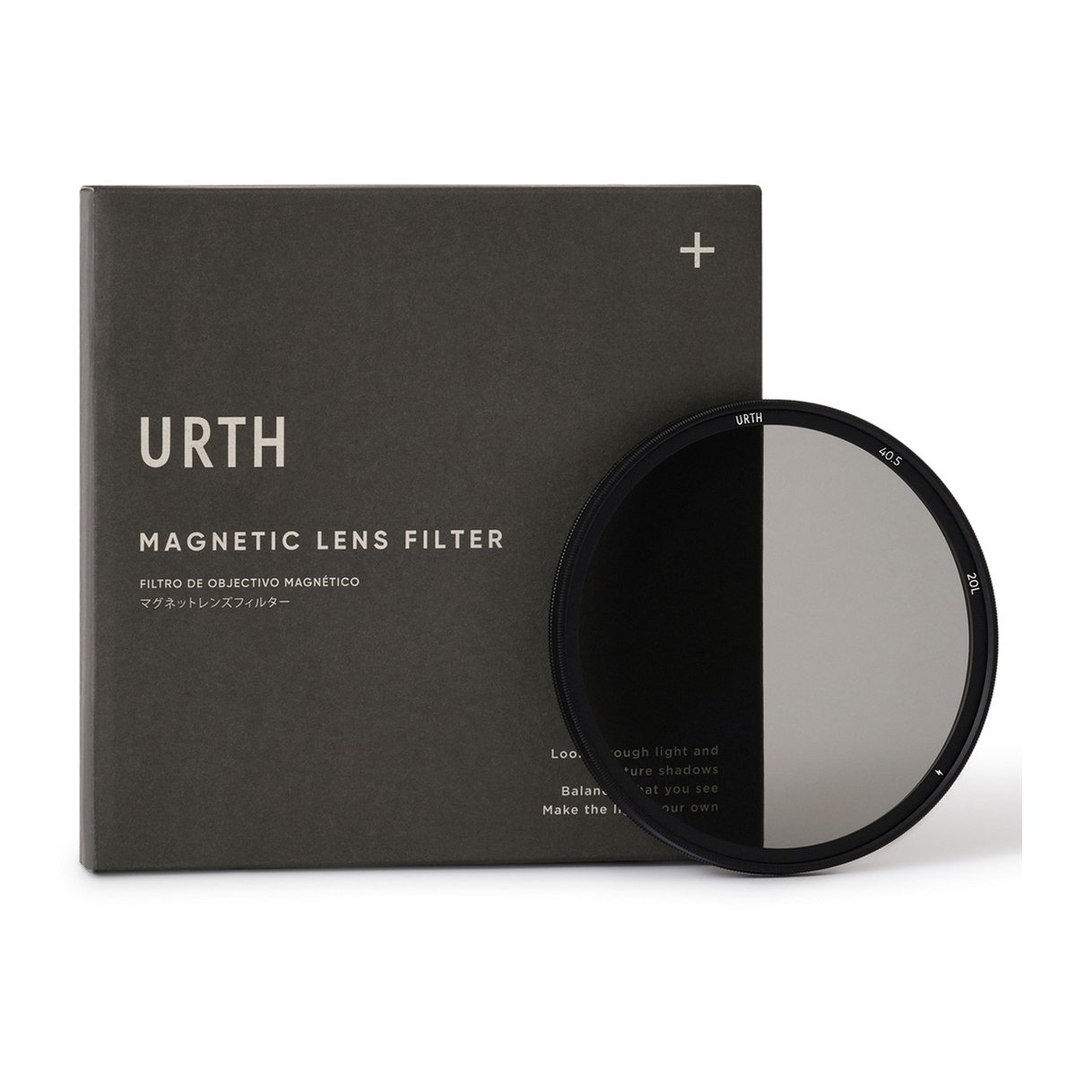 Urth 40,5mm Magnetic CPL (Plus+) - {image_position}. Bild: Lieferumfang des Urth Magnetischen Linsenfilters mit Verpackung.