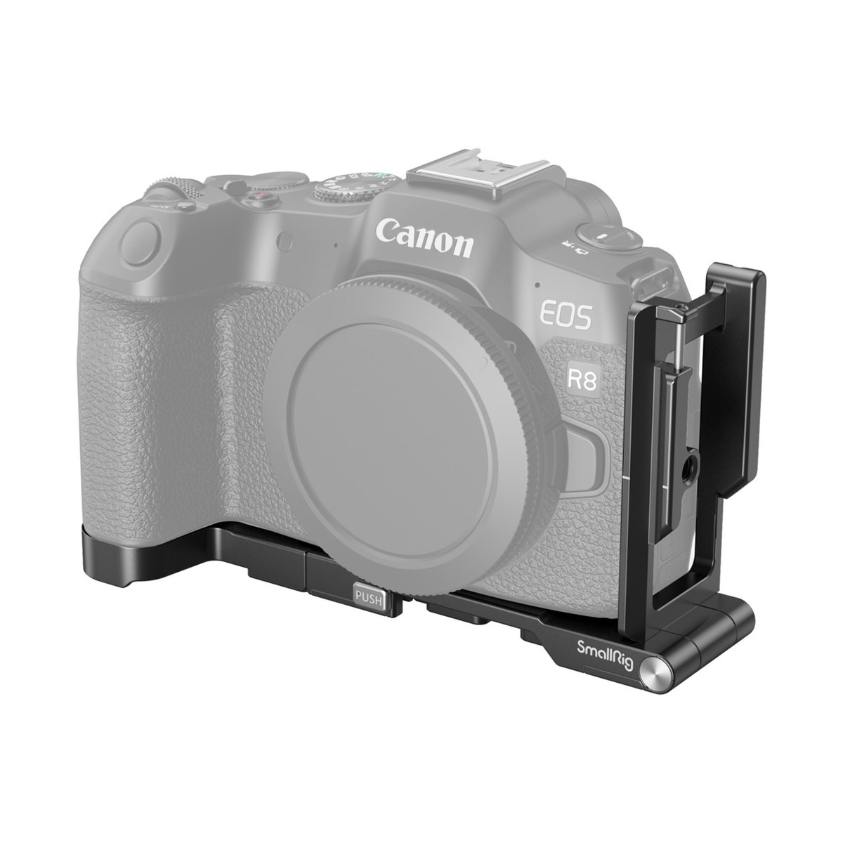 SmallRig 4211 Faltbares L-Bracket für Canon EOS R8 - Anwendungsbeispiel der SmallRig L-Halterung an Canon EOS R8 Kamera.