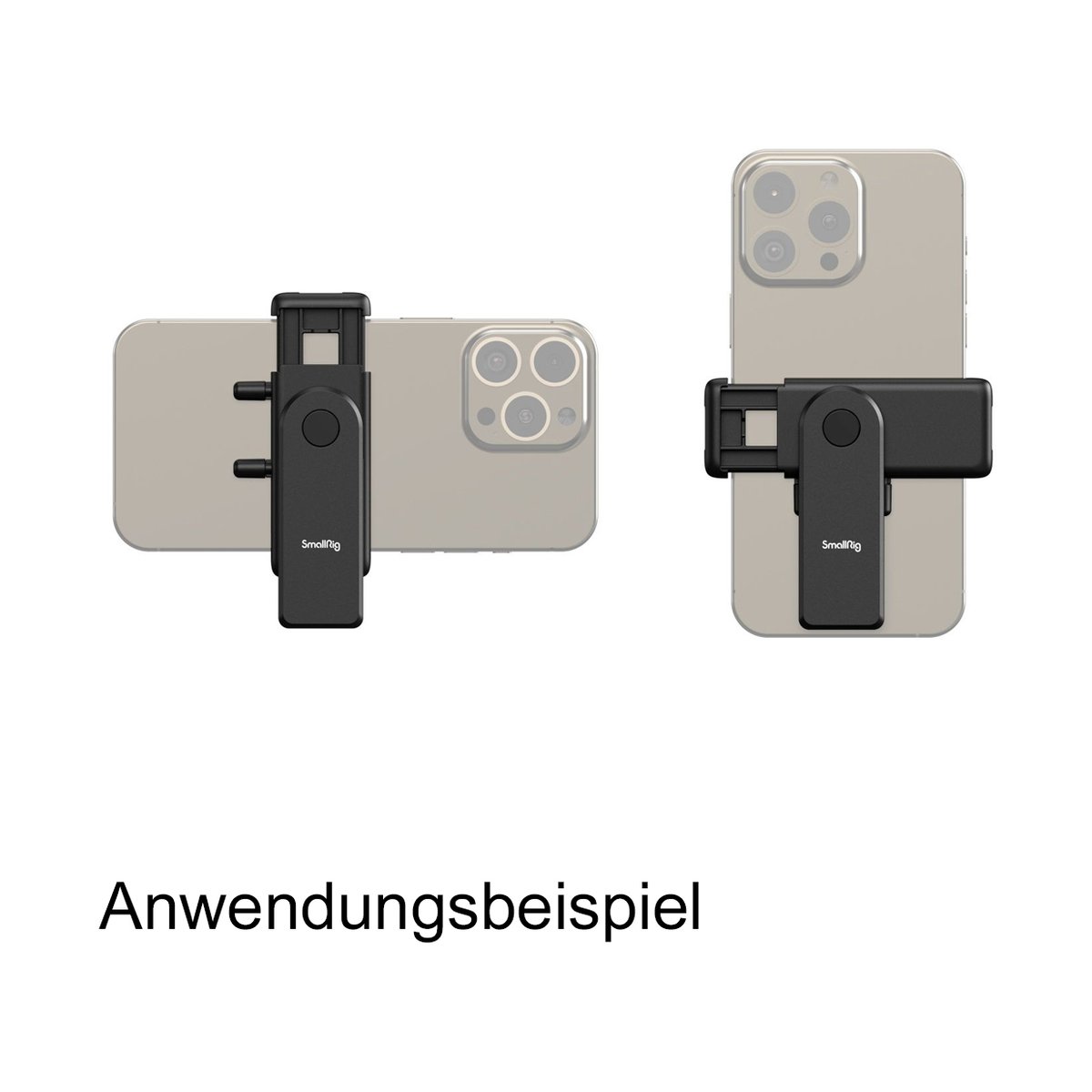 SmallRig 4369 Smartphone Vlog Stativ Kit VK-50 Erweiterte Version - Anwendungsbeispiel: SmallRig Handyhalterung am Smartphone, horizontal und vertikal.