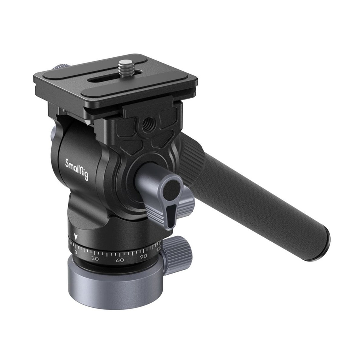 SmallRig 4170B Videokopf mit Nivelliersockel CH20 - SmallRig Fluidkopf, Vorderansicht mit Griff und Schnellwechselplatte