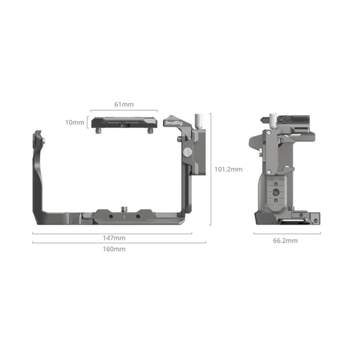 SmallRig 4770 HawkLock QR Cage Kit für Sony FX3 / FX30 - Technische Zeichnung mit Maßen der SmallRig Kamera-Cage