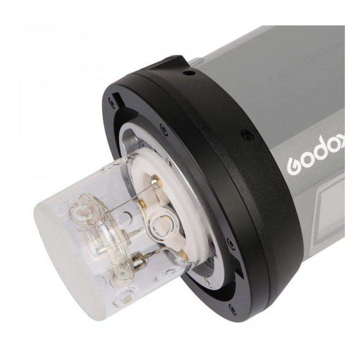 Godox Bowens Halterung für AD400/300 PRO - Detailansicht Blitzröhre und Einstelllicht