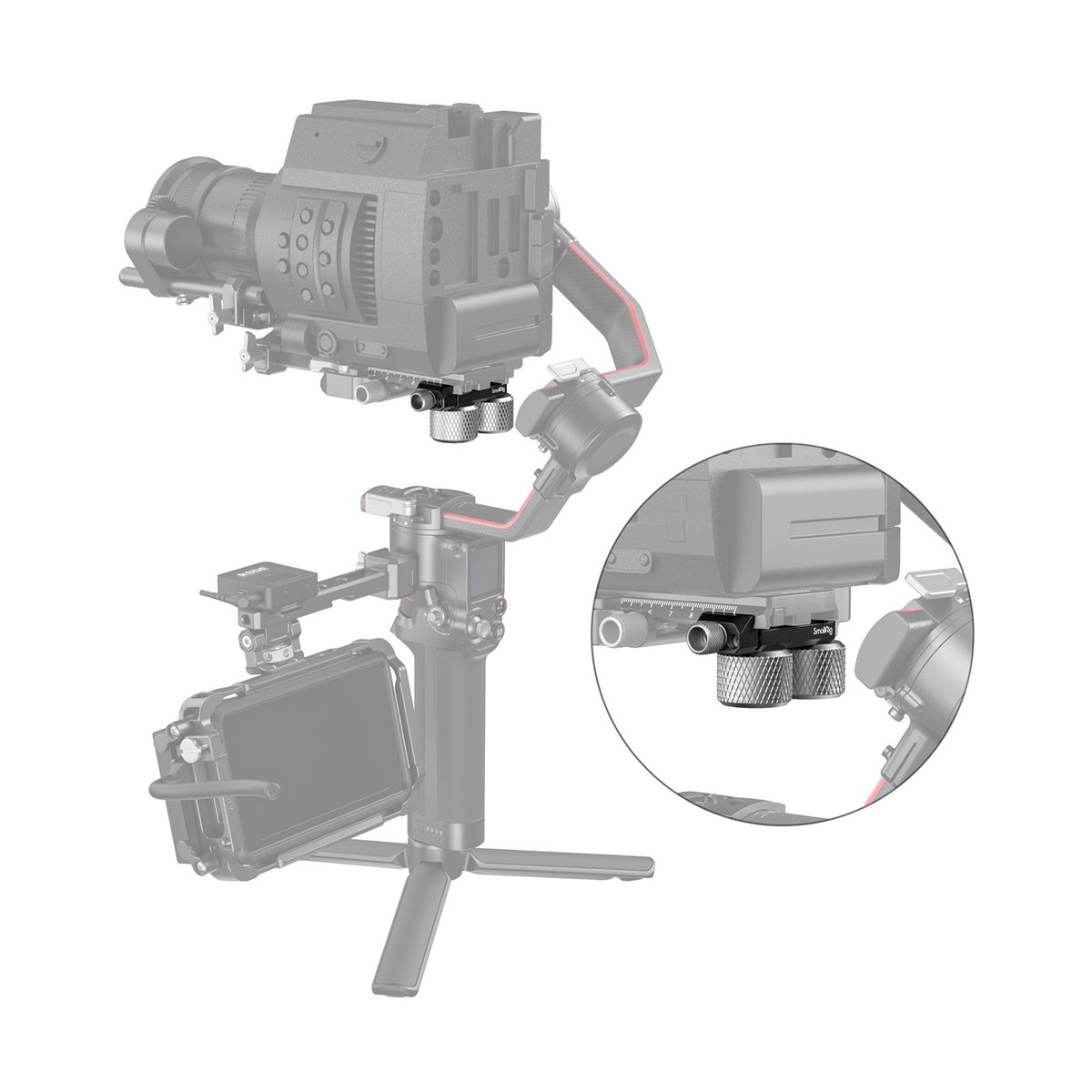 SmallRig 3125 Gegengewicht Kit für DJI RS/RSC 2 u. Zhiyun Gimbal - Anwendungsbeispiel: SmallRig Gegengewichte auf Kamera-Gimbal, Detailansicht der Installation