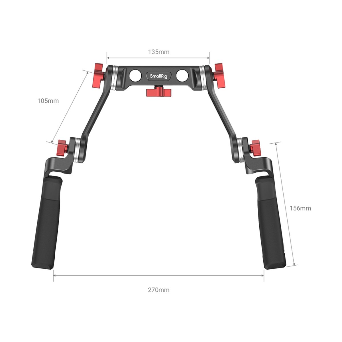 SmallRig 2002 Griffkit für Schulterrig 2 gummierte Griffe + 15mm-Rodaufnahme - Frontansicht Kameragriff mit Maßangaben