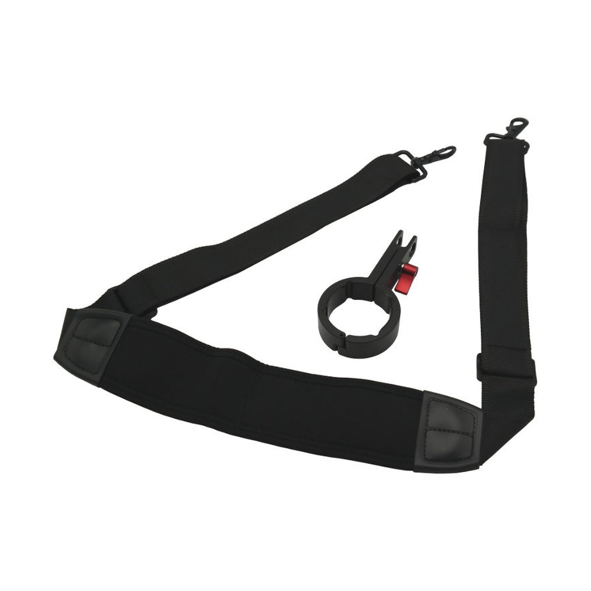 Caruba Gewichtsentlastungsriemen + Gimbal-Klemme für Ronin S - Lieferumfang: Schwarzer Schultergurt mit Polsterung und separater Befestigungsklammer mit rotem Hebel. Caruba Gewichtsentlastungsriemen + Gimbal-Klemme für Ronin S - Lieferumfang: Schwarzer Schultergurt mit Polsterung und separater Befestigungsklammer mit rotem Hebel.