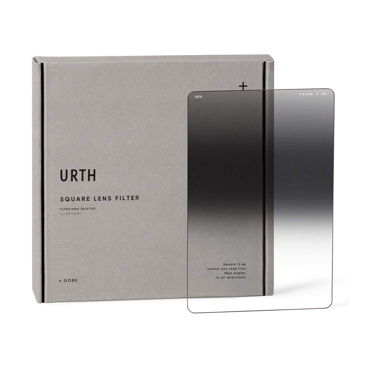 Urth 100 x 150mm Reverse Graduated ND8 (3 Stop) Filter (Plus+) - Lieferumfang: Quadratischer Urth Objektivfilter (ND8) und zugehörige graue Verpackung.