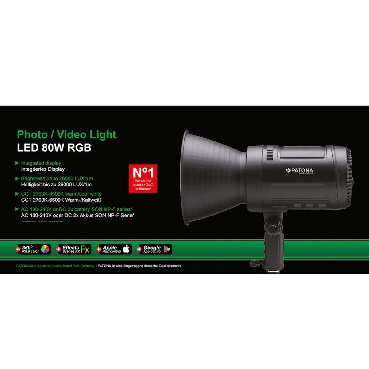 Patona Premium LED RGB Foto / Videolicht 80W