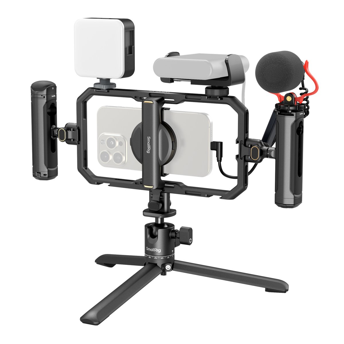 SmallRig 4704 All in one Video Kit für Smartphone Creators - Gesamtansicht: SmallRig Smartphone Vlogging Kit mit Handy, Stativ, Mikrofon und LED-Licht.