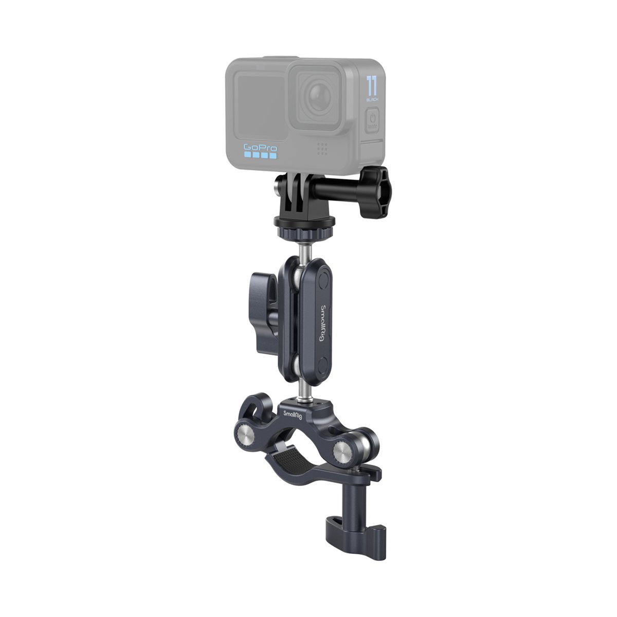 SmallRig 4191 Handlebar Clamp - SmallRig Kameraklemme mit Gelenkarm und montierter GoPro Hero 11 Black. SmallRig 4191 Handlebar Clamp - SmallRig Kameraklemme mit Gelenkarm und montierter GoPro Hero 11 Black.