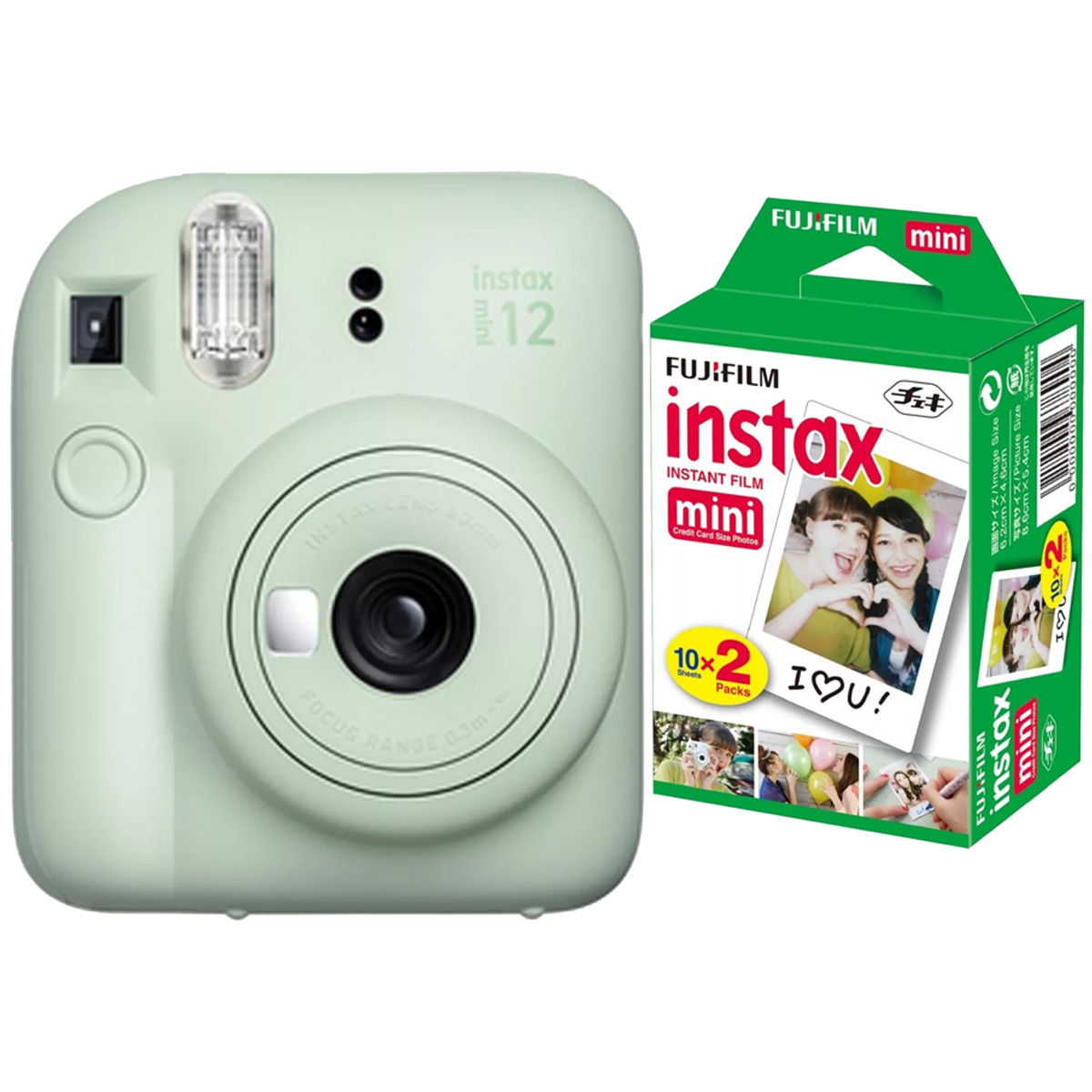 Fujifilm Instax Mini 12 Hellgrün + Fujifilm Instax Mini Doppelpack 