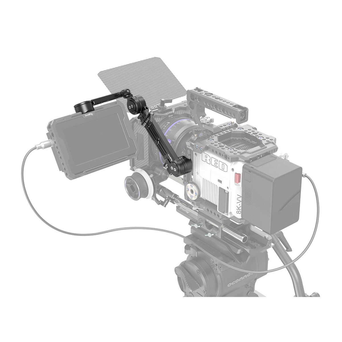 SmallRig 3507 Verstellbare EVF-Halterung mit NATO-Klemme - Anwendungsbeispiel: Magischer Arm befestigt externen Monitor an RED Kamera SmallRig 3507 Verstellbare EVF-Halterung mit NATO-Klemme - Anwendungsbeispiel: Magischer Arm befestigt externen Monitor an RED Kamera