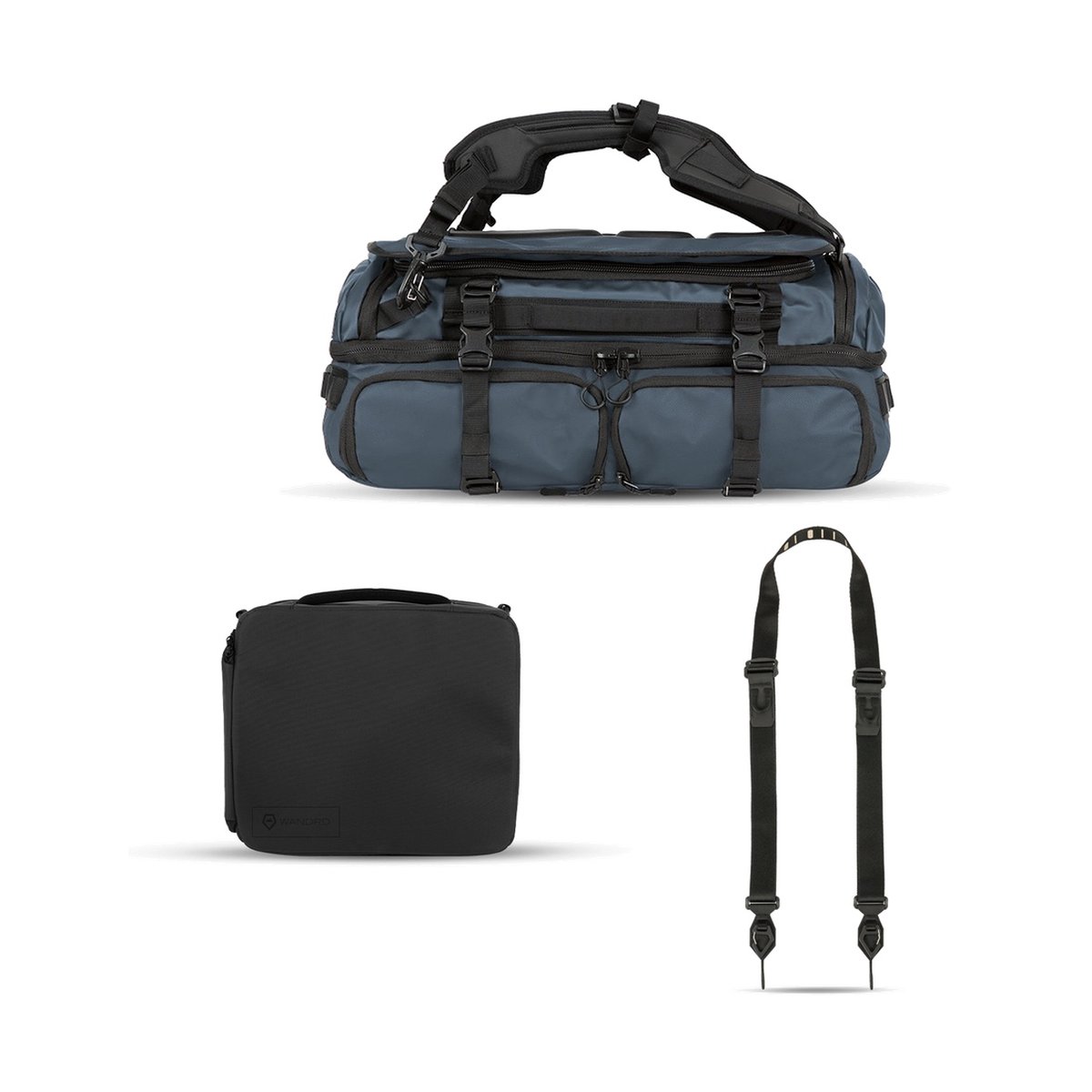 WANDRD HEXAD ACCESS DUFFEL Aegean Blue Photo Bundle Duo + FREE Sling Strap - Lieferumfang