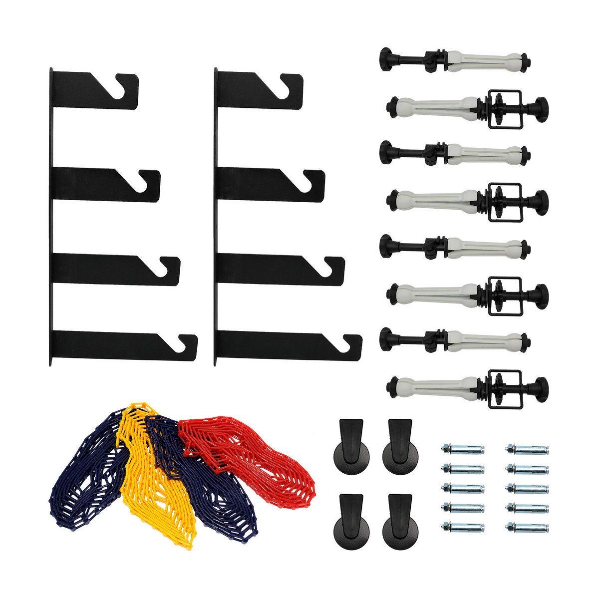Caruba BGS-4 Rollen Hängesystem - Lieferumfang: Wäscheleine mit Wandhaltern, Spannstangen, Seilen, Haken und Befestigungsmaterial