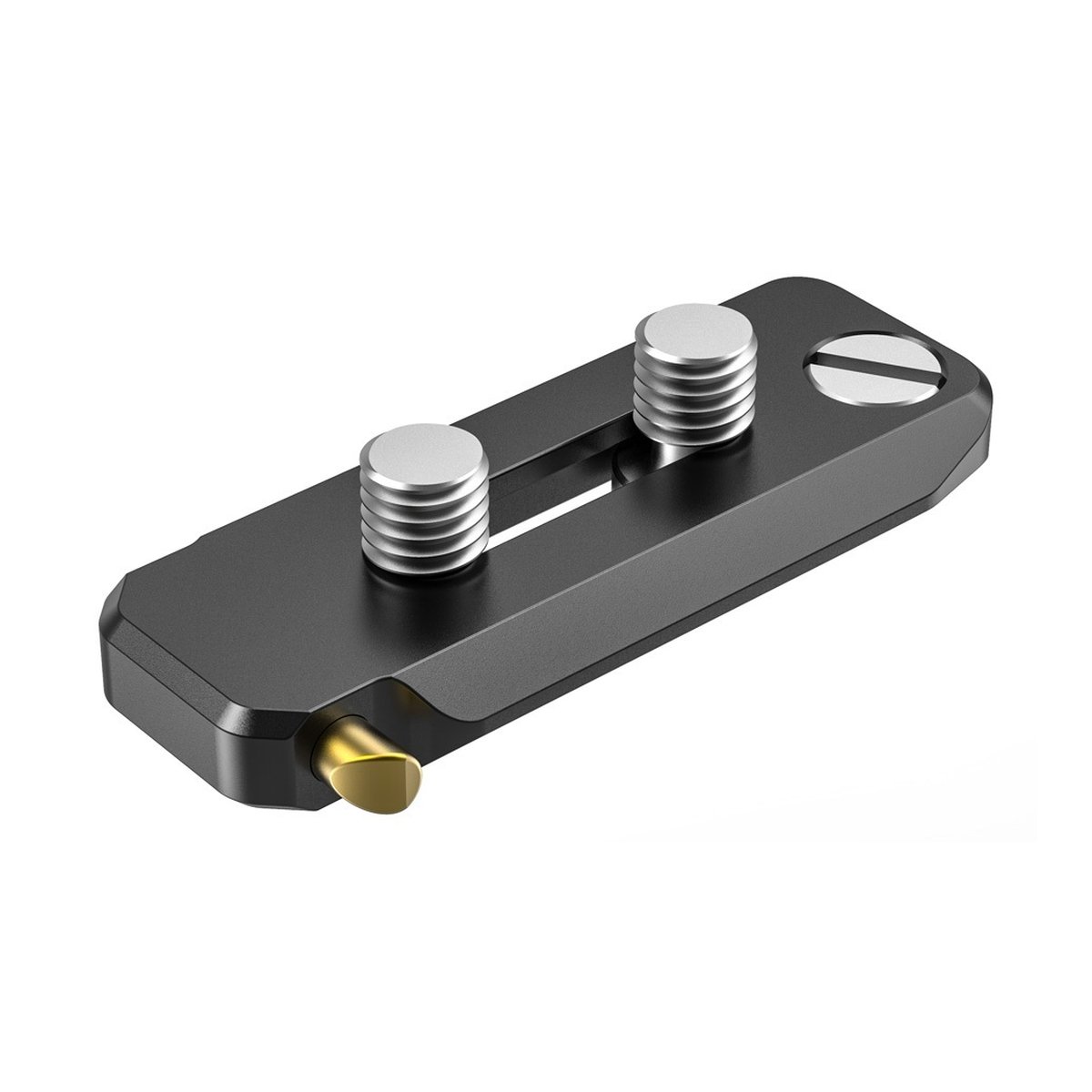SmallRig BUN2468B NATO Rail 50 mm Lowprofile, Befestigungsschiene - Schrägansicht einer schwarzen Montageplatte mit zwei silbernen Rändelschrauben SmallRig BUN2468B NATO Rail 50 mm Lowprofile, Befestigungsschiene - Schrägansicht einer schwarzen Montageplatte mit zwei silbernen Rändelschrauben