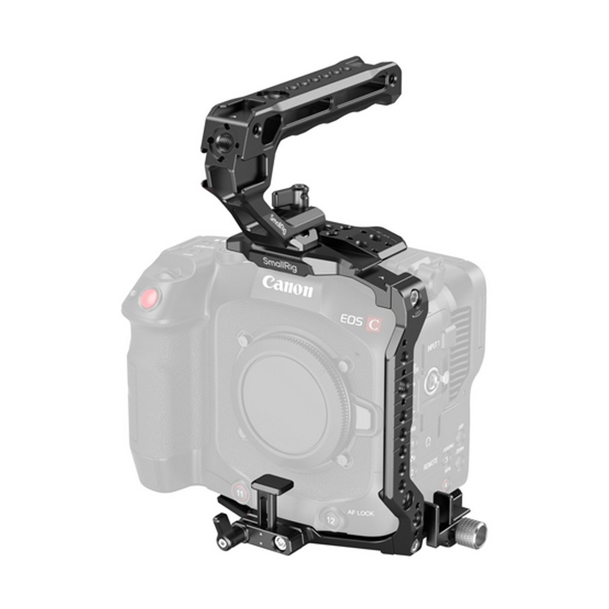 SmallRig 5136 Cage Kit für Canon EOS C80 - Anwendungsbeispiel: SmallRig Kamerakäfig und Griff auf Canon EOS C Kamera