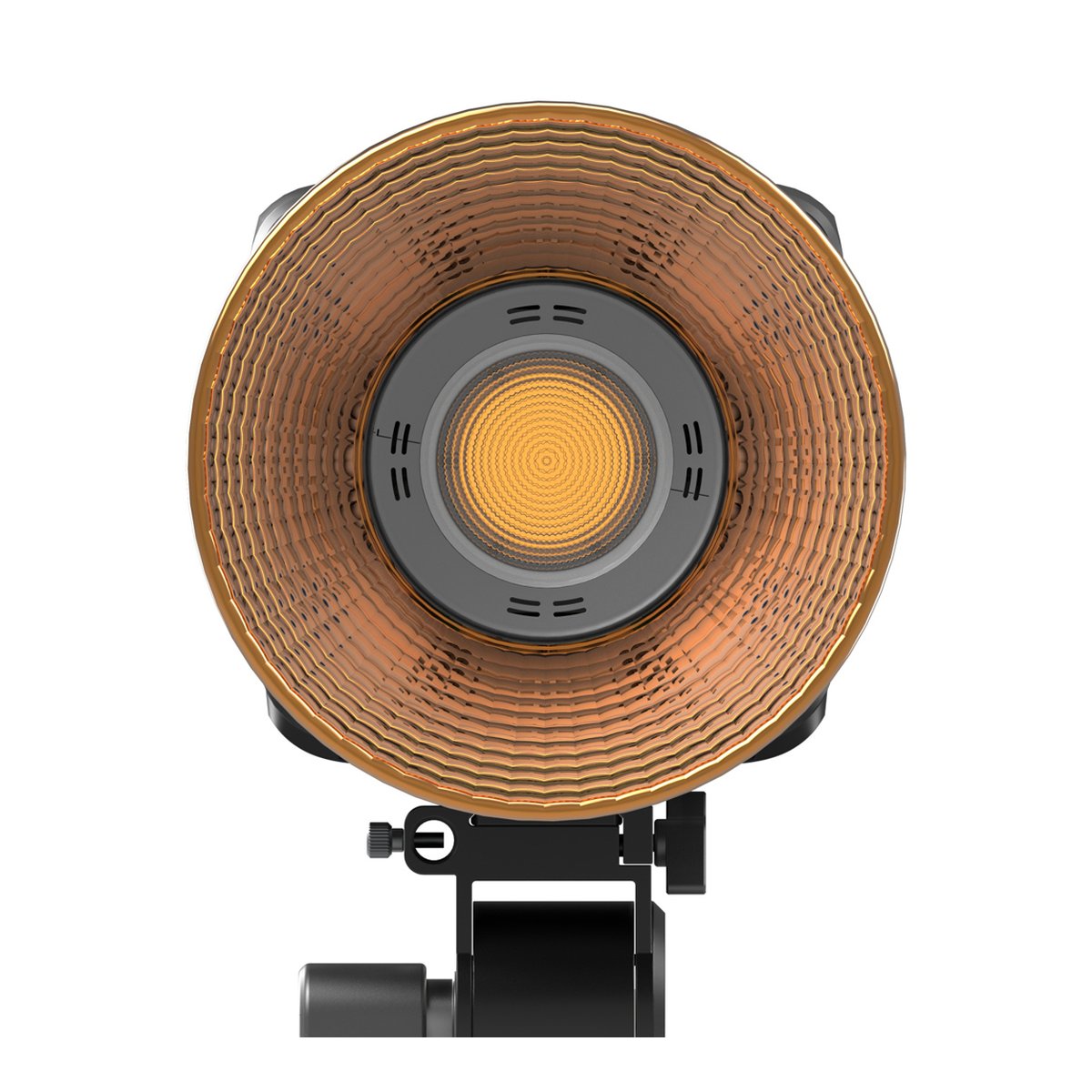 SmallRig 3976 RC 450B Bi-Color LED- Videoleuchte - Frontansicht des Videolichts mit Kupferreflektor und zentralem LED-Element