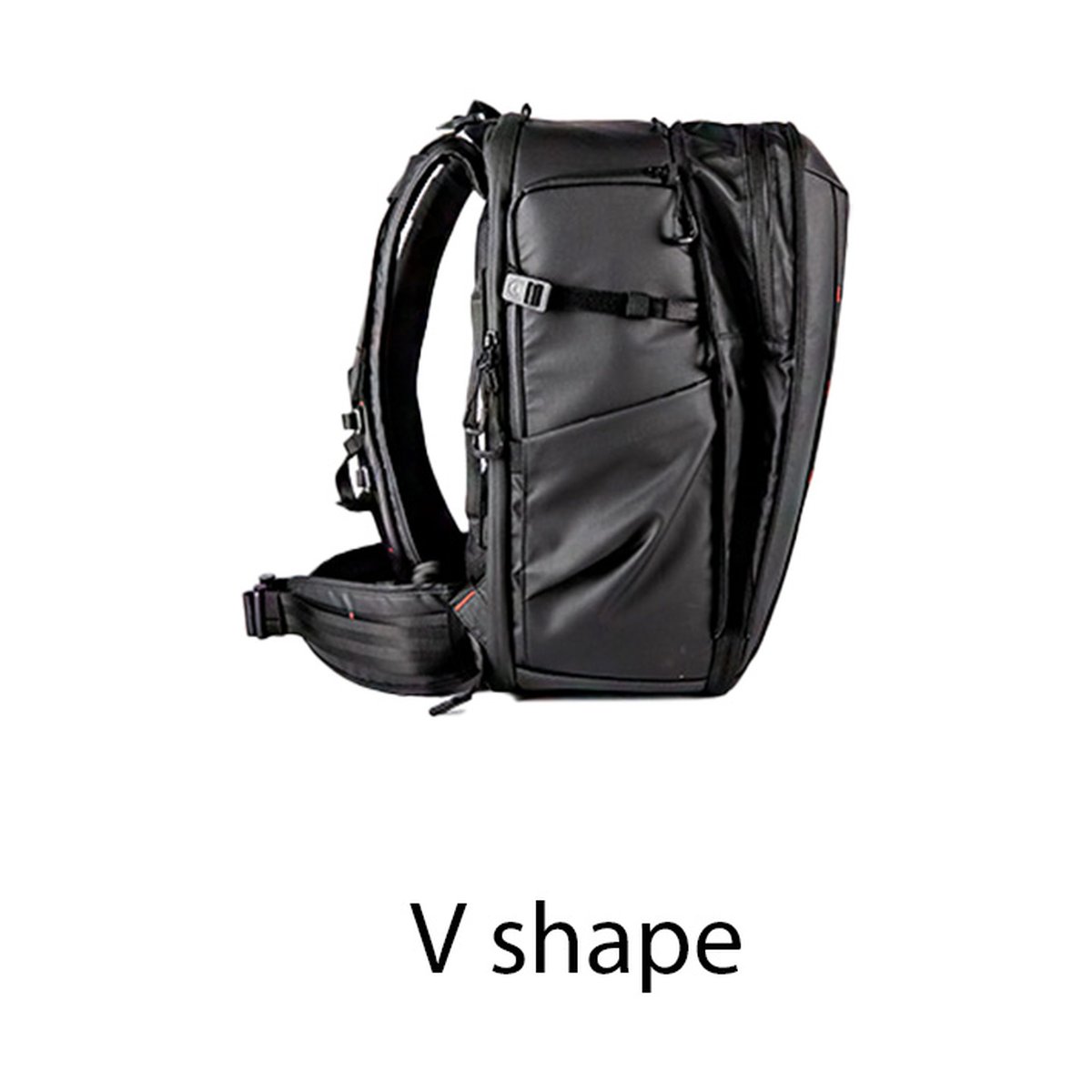 PGYTECH OneMo 2 Backpack 25L (Space Black) - Seitenansicht des schwarzen Rucksacks mit V-förmigem Design