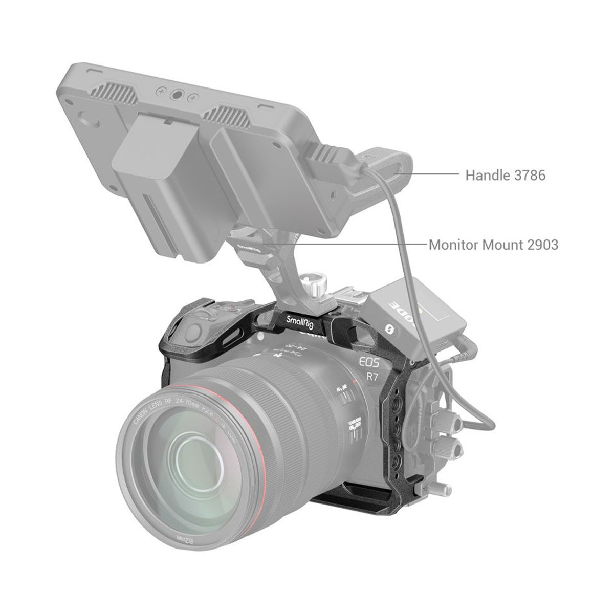 SmallRig 4003B Black Mamba Cage f. Canon EOS R7 - Anwendungsbeispiel: SmallRig Kamerarig mit Handle 3786 & Monitor Mount 2903 an Canon EOS R7. SmallRig 4003B Black Mamba Cage f. Canon EOS R7 - Anwendungsbeispiel: SmallRig Kamerarig mit Handle 3786 & Monitor Mount 2903 an Canon EOS R7.
