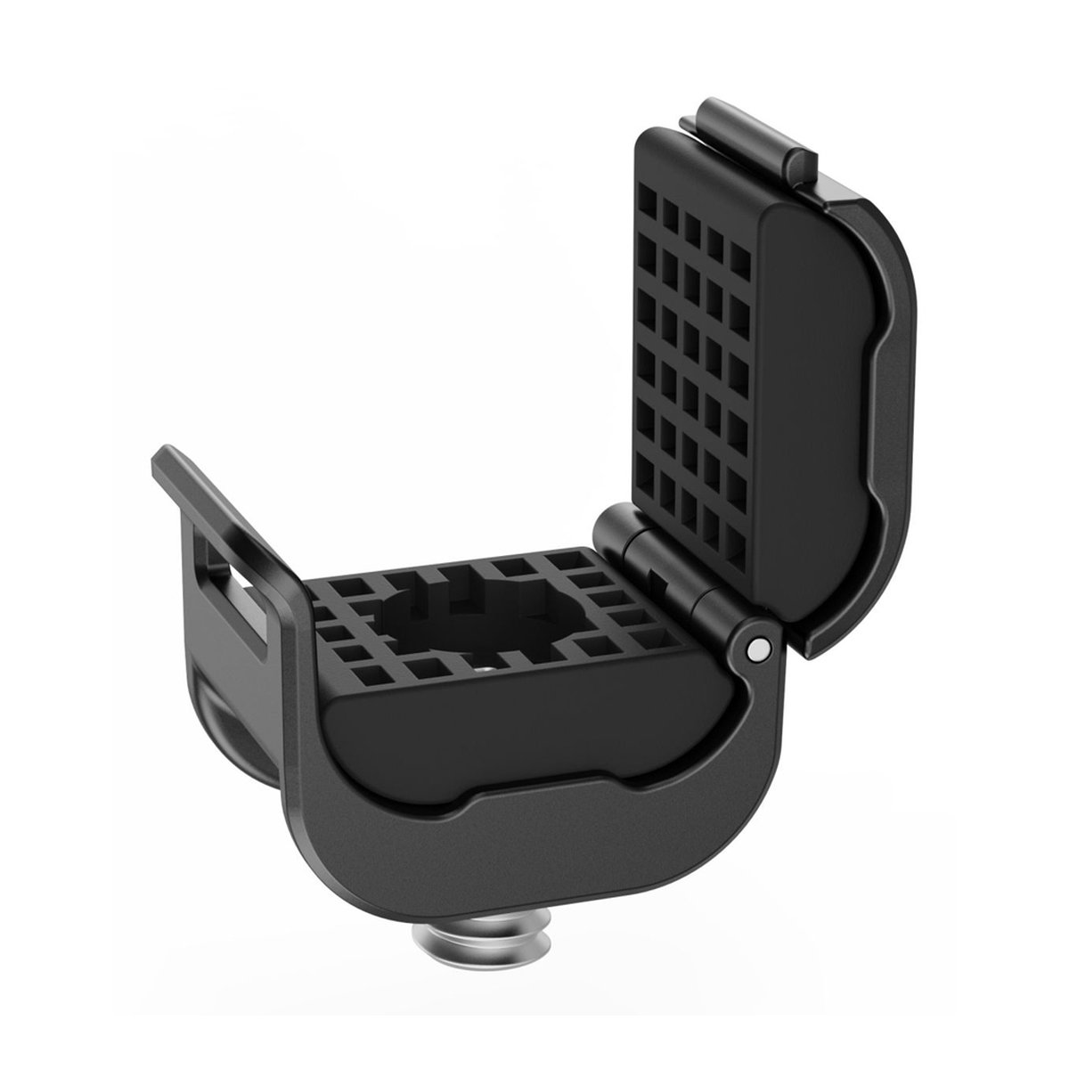 SmallRig 3685 Kamera-Kabelklemme - Detailansicht geöffnete schwarze Klemmhalterung mit gerasterter Innenseite SmallRig 3685 Kamera-Kabelklemme - Detailansicht geöffnete schwarze Klemmhalterung mit gerasterter Innenseite