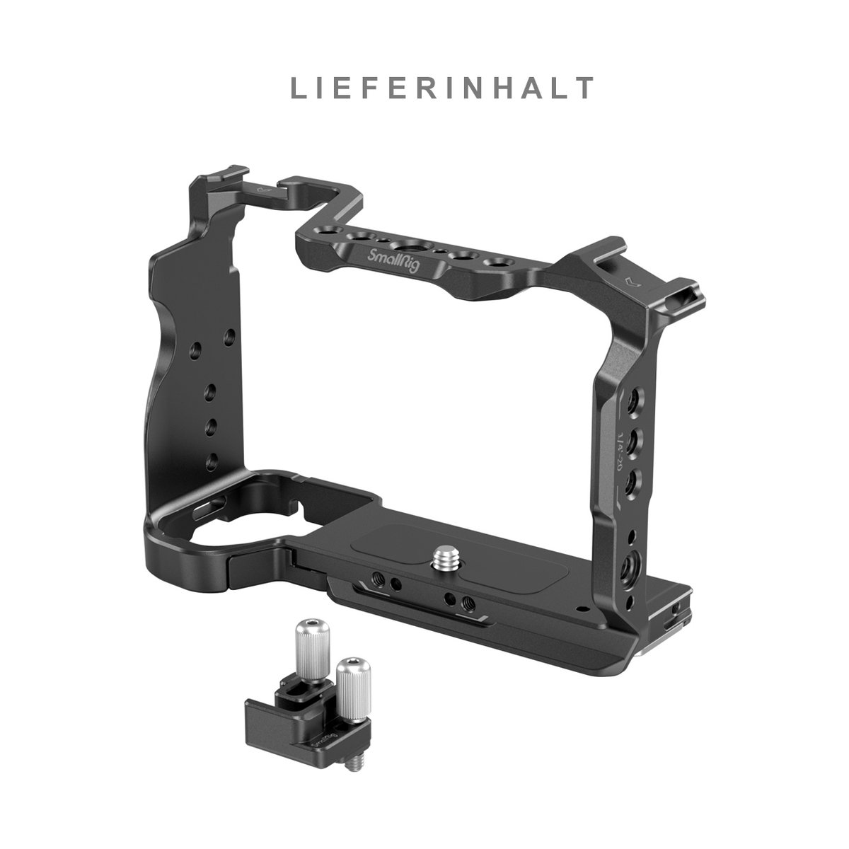 SmallRig 4422 Cage Kit für Sony Alpha 7C II/Alpha 7CR - LIEFERINHALT: SmallRig Kamerakäfig und kleines Zubehör auf weißem Hintergrund