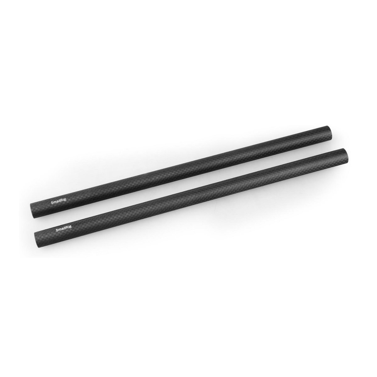 SmallRig 851 Carbon Fiber Rod 30 cm (2 Stck.) für alle 15 mm Systeme - Schrägansicht der zwei schwarzen SmallRig Carbonfaser-Stangen.