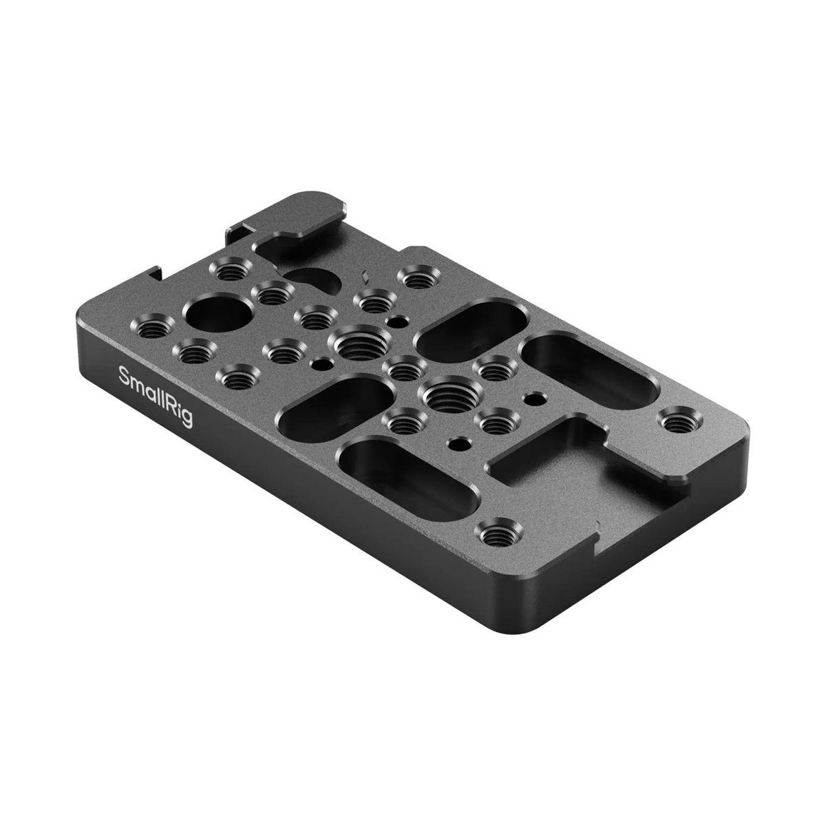 SmallRig 4887 Multifunctional Cheese Mount Plate - SmallRig Universal-Montageplatte mit vielen Gewindebohrungen und Schlitzen, schräge Ansicht von oben.