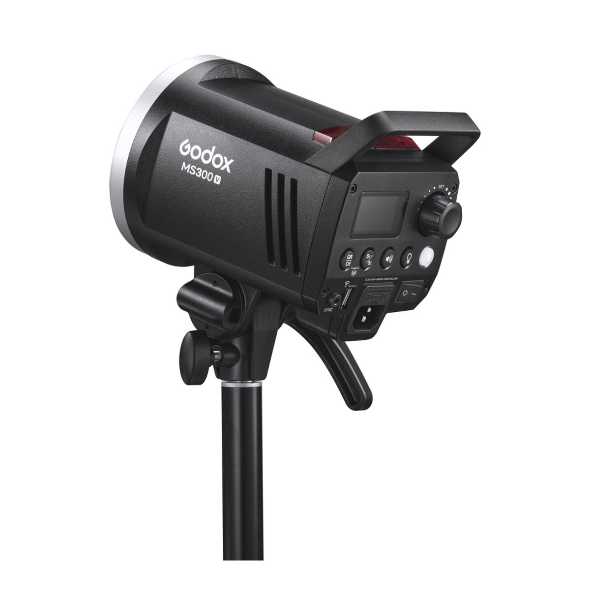Godox MS300V - Godox MS300 Studioblitz, Dreiviertelansicht auf Stativ
