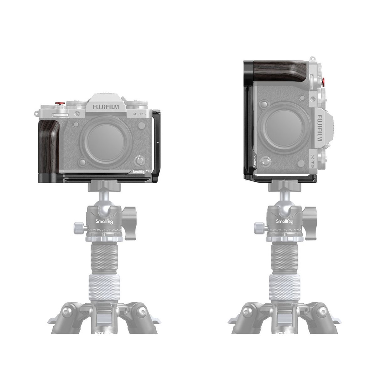 SmallRig 4137 L-Bracket f. Fujifilm X-T5 - Anwendungsbeispiel: Kamera mit L-Griff horizontal und vertikal auf Stativ montiert