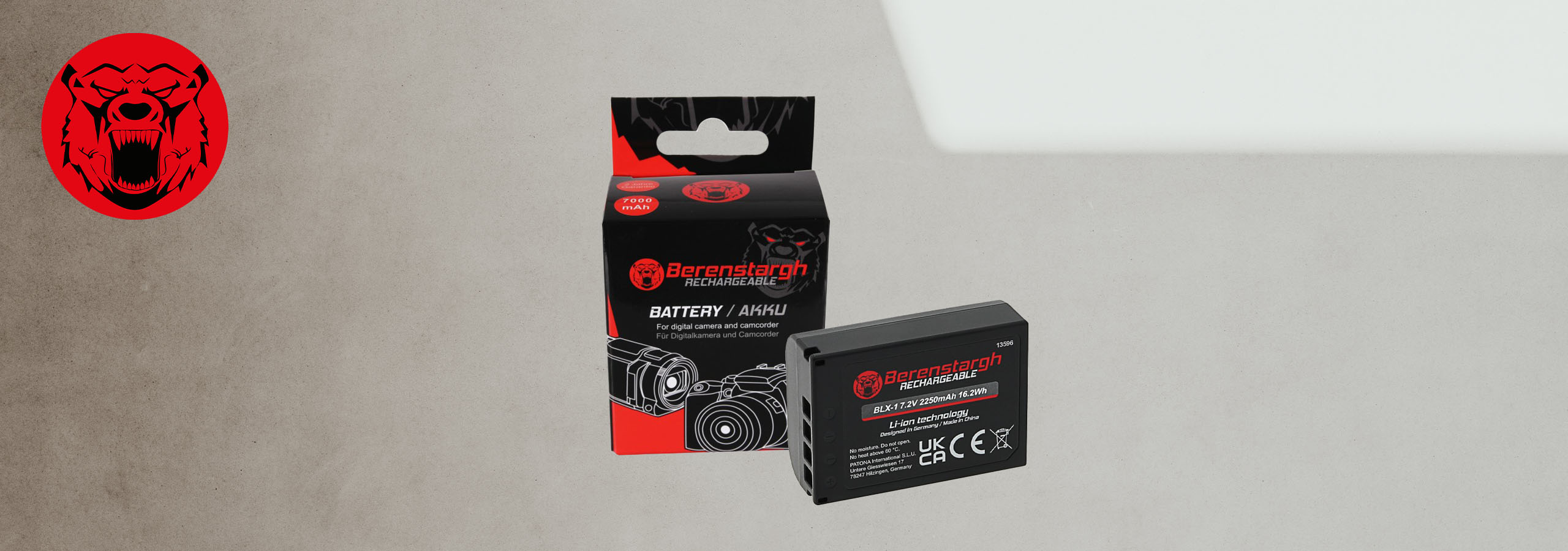 Berenstargh Akkus und Ladegeräte Berenstargh Akku für Olympus Kameras mit Verpackung im Hintergrund
