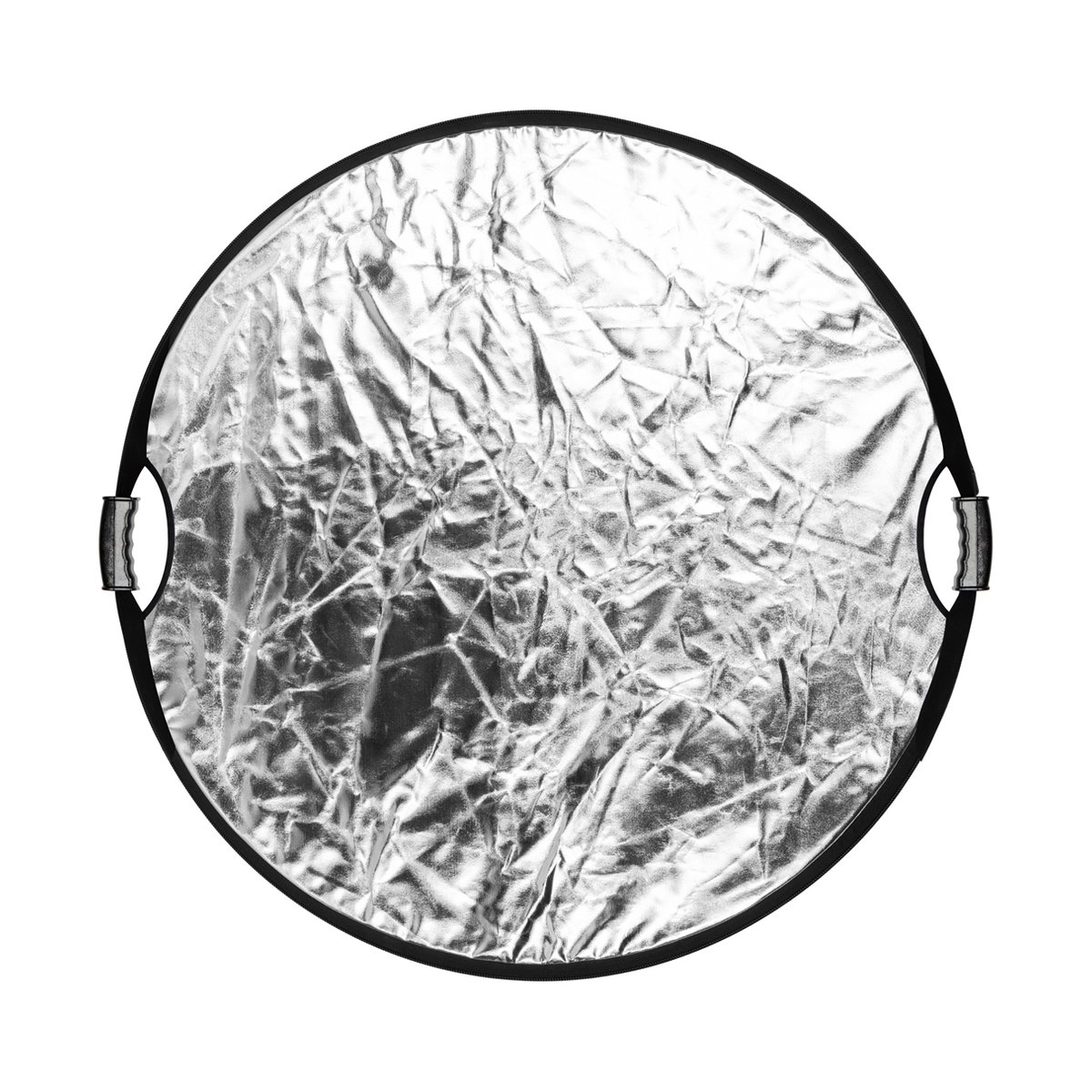 SmallRig 4131 5-in-1 Rundreflektor 42" zusammenklappbar mit Griff - Faltreflektor: Silberne Reflexionsfläche mit Griffen, Frontansicht