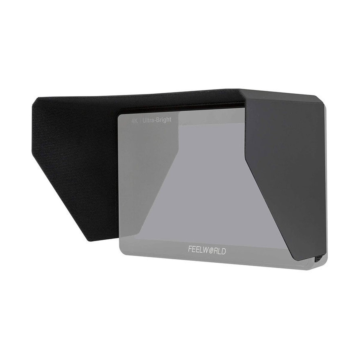 Feelworld Sun shade hood for LUT7 / LUT7S - Anwendungsbeispiel: Schwarze Sonnenschutzblende auf einem Feelworld Videomonitor.