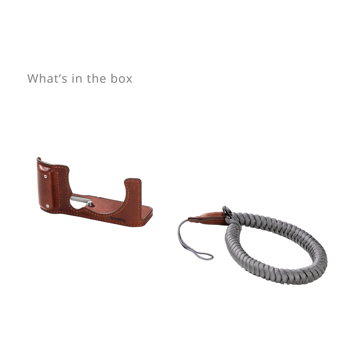 SmallRig 4880 Kamera-Leder-Halbschalen- Set für Fujifilm X-M5 braun - LIEFERUMFANG: Braune Leder-Kamera-Halbhülle und grauer geflochtener Handgelenkriemen