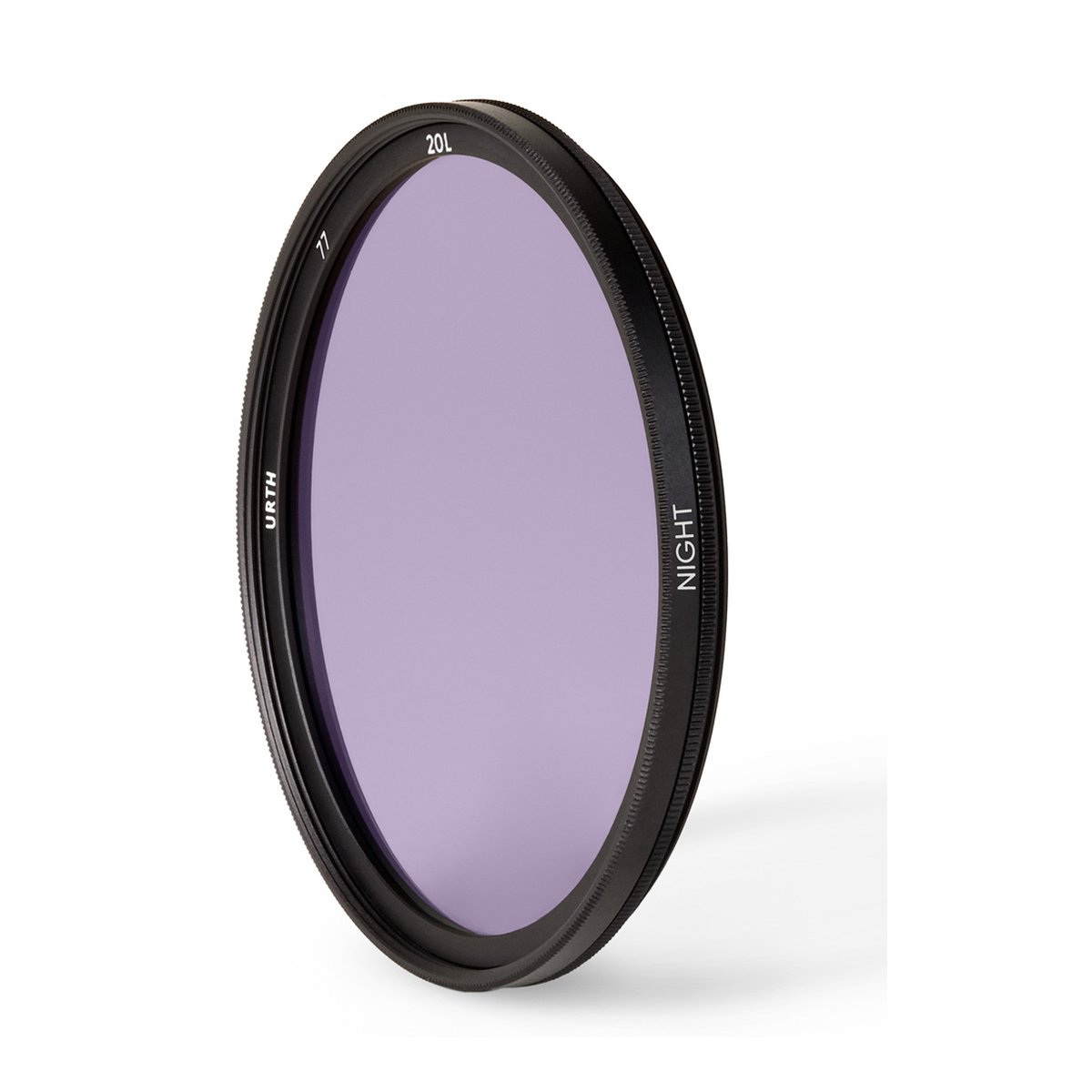 Urth 77mm Neutral Nachtfilter (Plus+) - Schrägansicht des Urth Night Kamerafilters mit violettem Glas und Beschriftung. Urth 77mm Neutral Nachtfilter (Plus+) - Schrägansicht des Urth Night Kamerafilters mit violettem Glas und Beschriftung.
