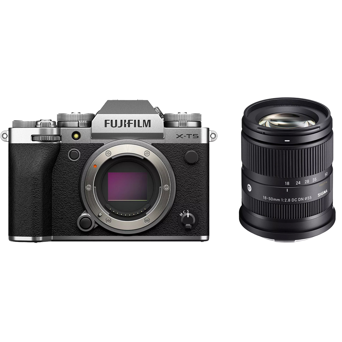 Fujifilm X-T5 Gehäuse Silber mit  Sigma 18-50 mm 1:2,8