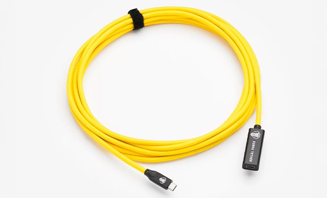 Cobra Tether USB-C Verlängerungskabel 5 Meter – Gelb Gelbes USB-C Verlängerungskabel von Cobra Tether mit 5 Meter Länge für schnelle Datenübertragung und zuverlässiges Tethering