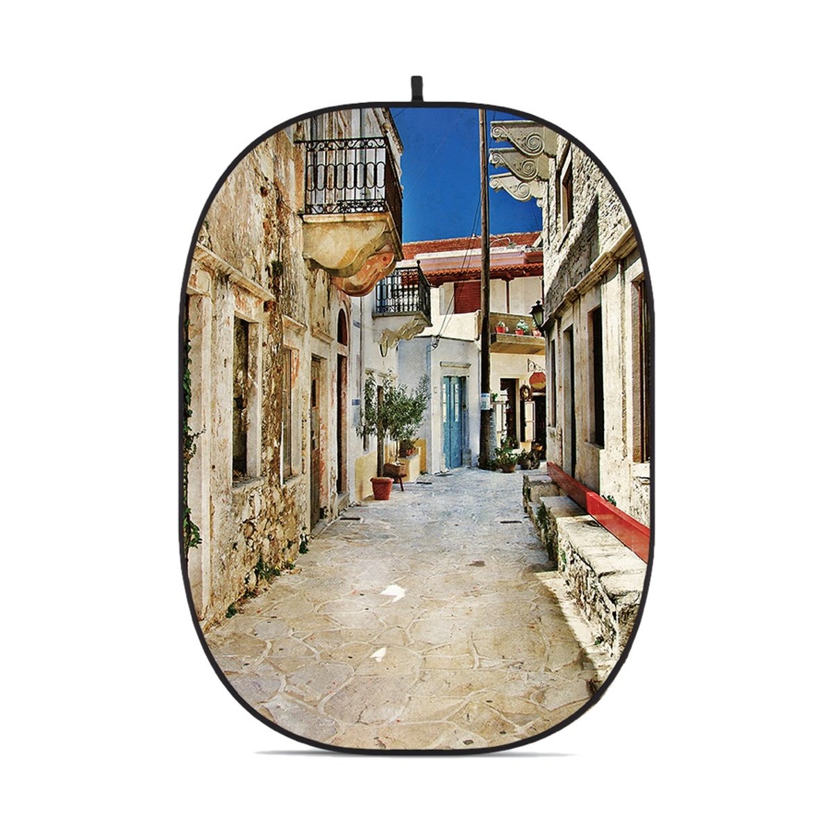 Godox Collapsible Backdrop CBA-CS0003 - Motivansicht des Sonnenblends: Gasse mit alten mediterranen Gebäuden