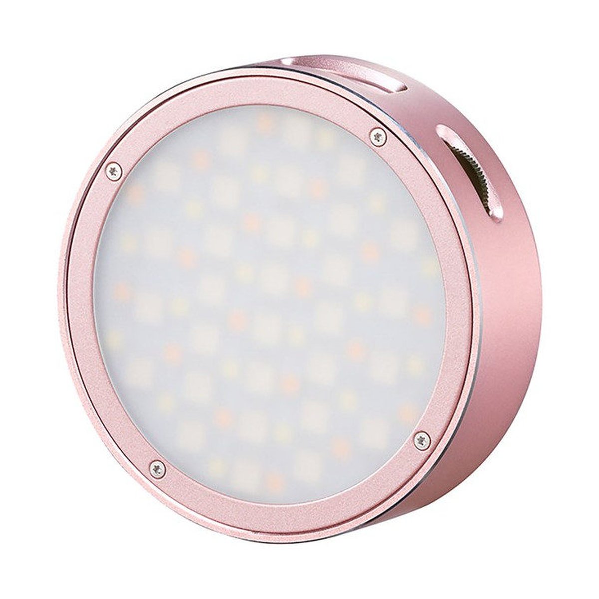 Godox R1 Mobile RGB LED-Licht (Rosa Gehäuse) - Rundes LED-Licht in Roségold, Frontansicht.