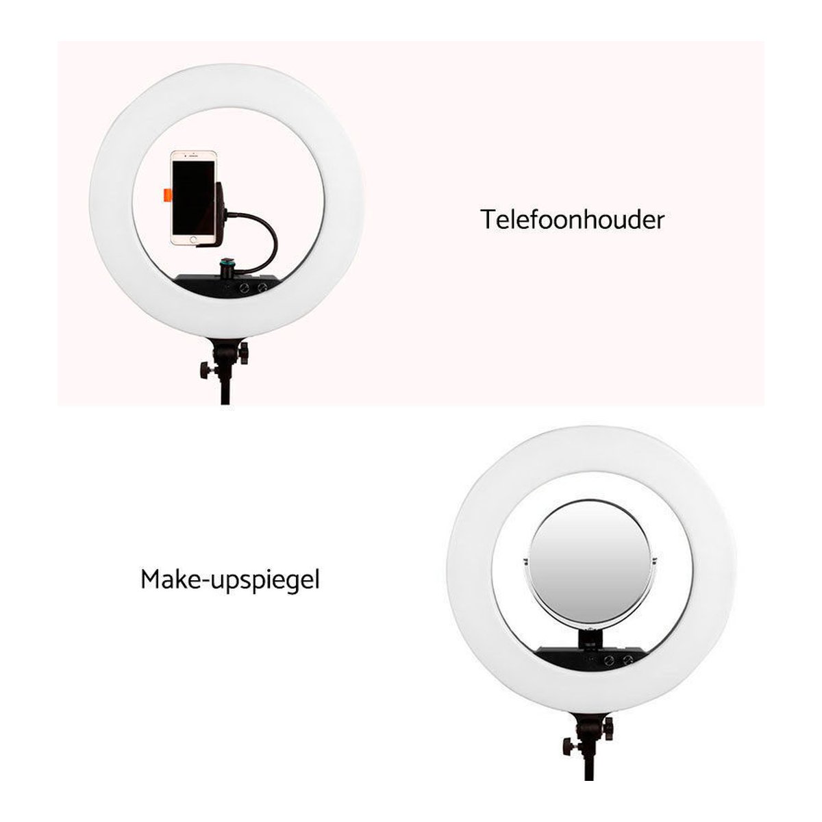 Caruba Vlogger 18 Zoll rund LED, Economy Set mit Tasche - Schwarz - Lieferumfang: Ringlicht mit Telefonhalter und Make-up-Spiegel