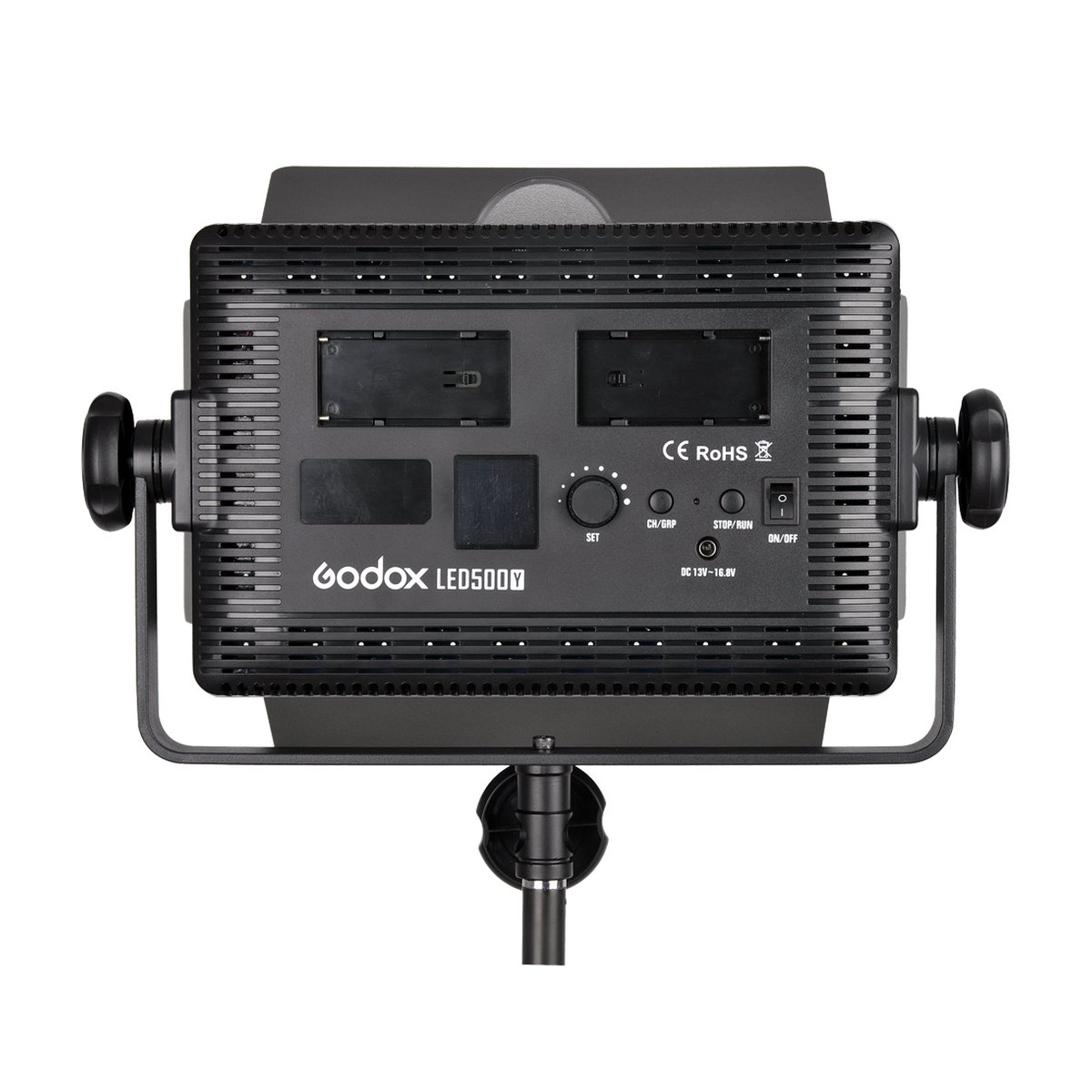 Godox LED 500Y Tungsten mit Flügeltor - Rückansicht mit Bedienelementen