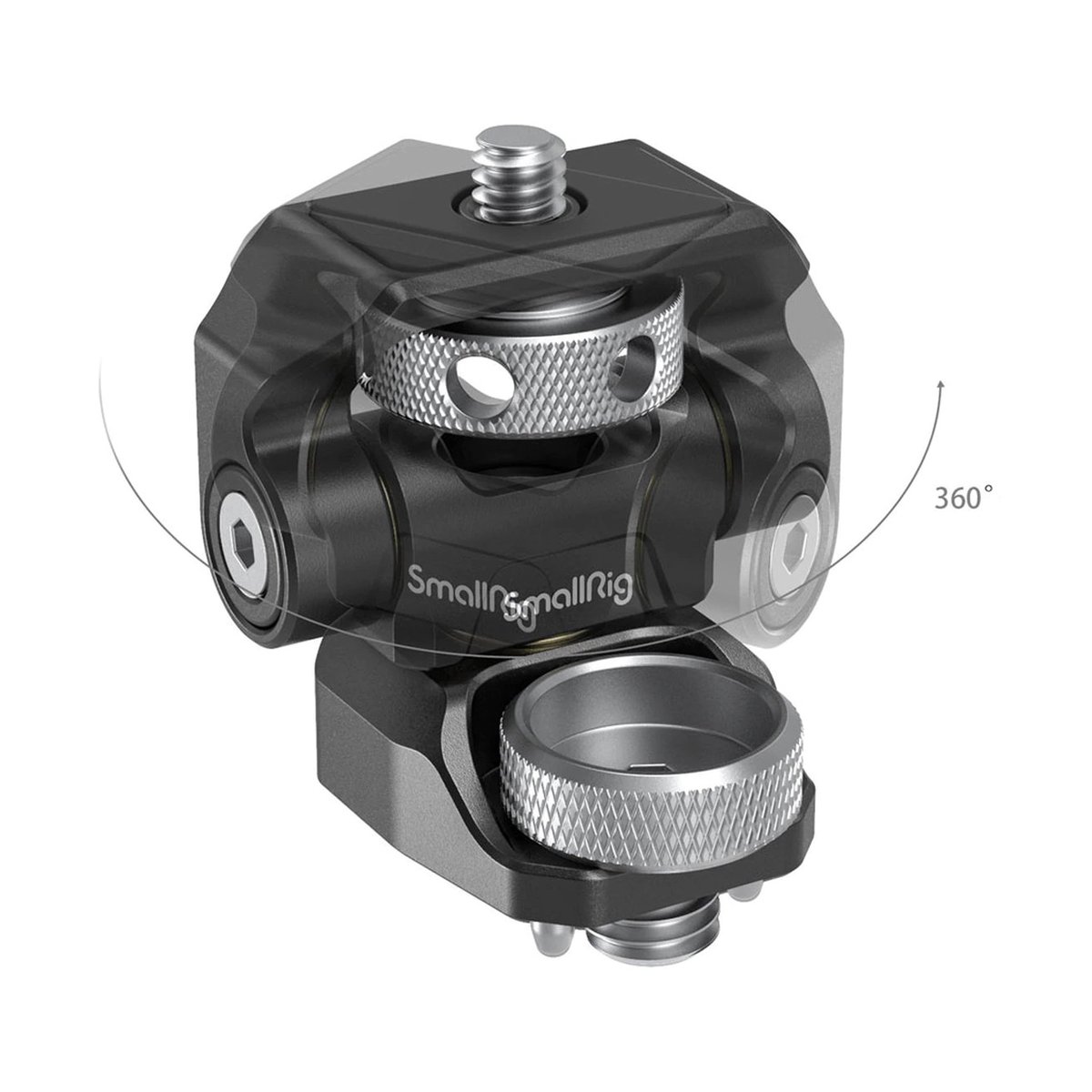 SmallRig 2903B Monitorhaltung mit Arri-Style Montage - SmallRig Schwenkkopf: Visualisierung der 360-Grad-Drehfunktion