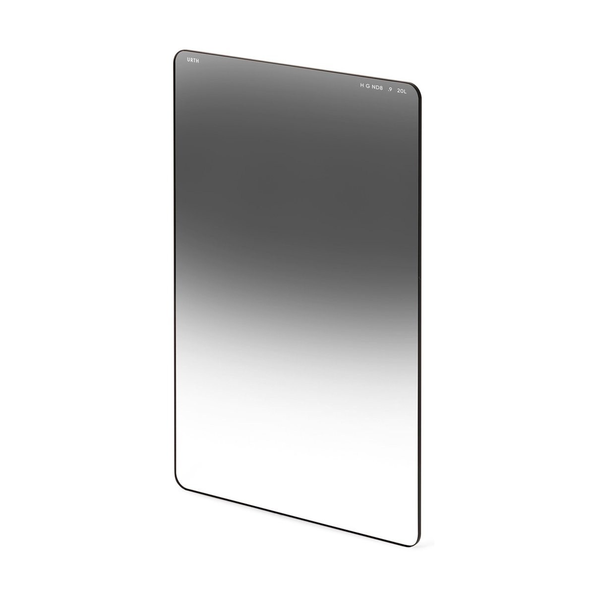 Urth 100 x 150mm Hard Graduated ND8 (3 Stop) Filter (Plus+) - Frontansicht eines rechteckigen Grauverlaufsfilters, oben dunkel, unten klar.
